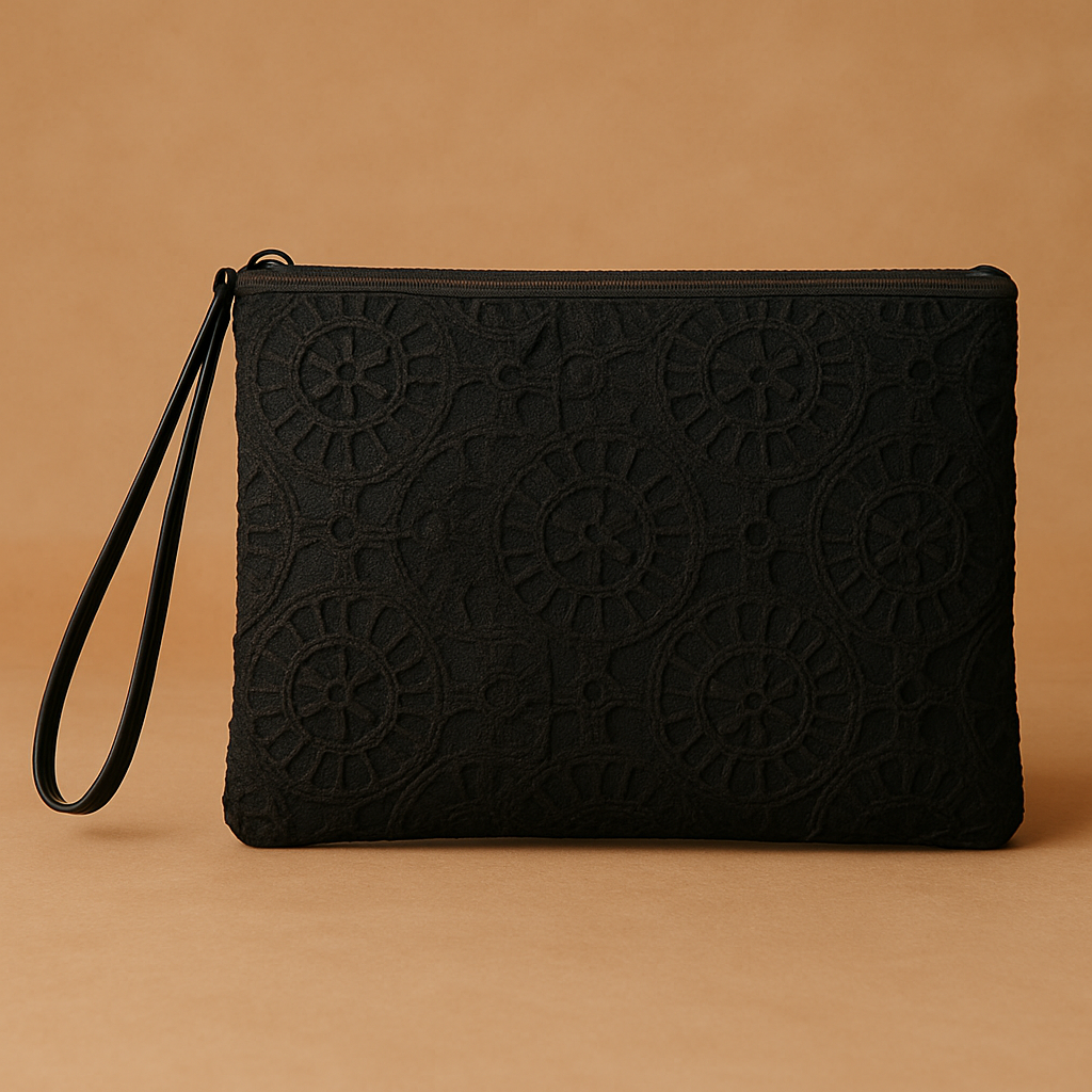 Siyah Yuvarlak Desenli Clutch – Kallina El Portföyü