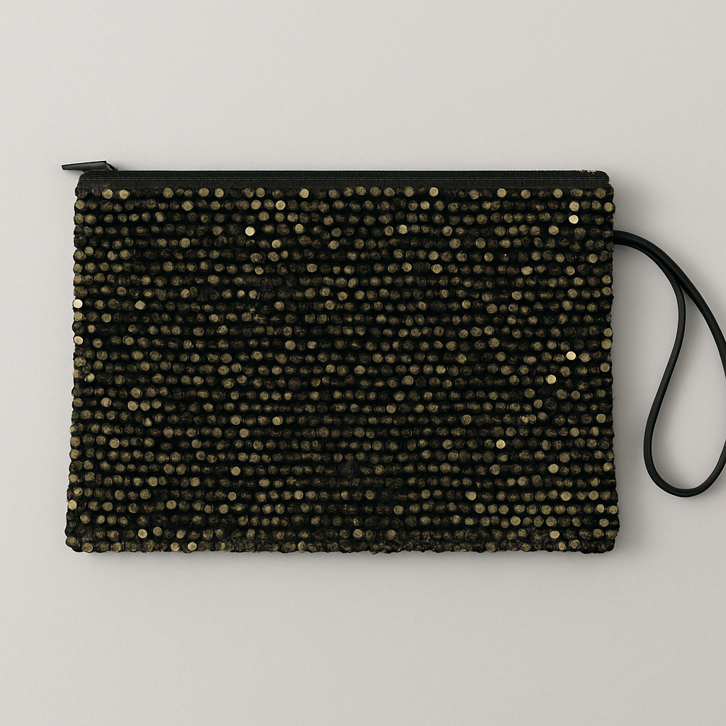 Siyah Simli Gece Clutch Çanta – Kallina Payet Detaylı El Portföyü