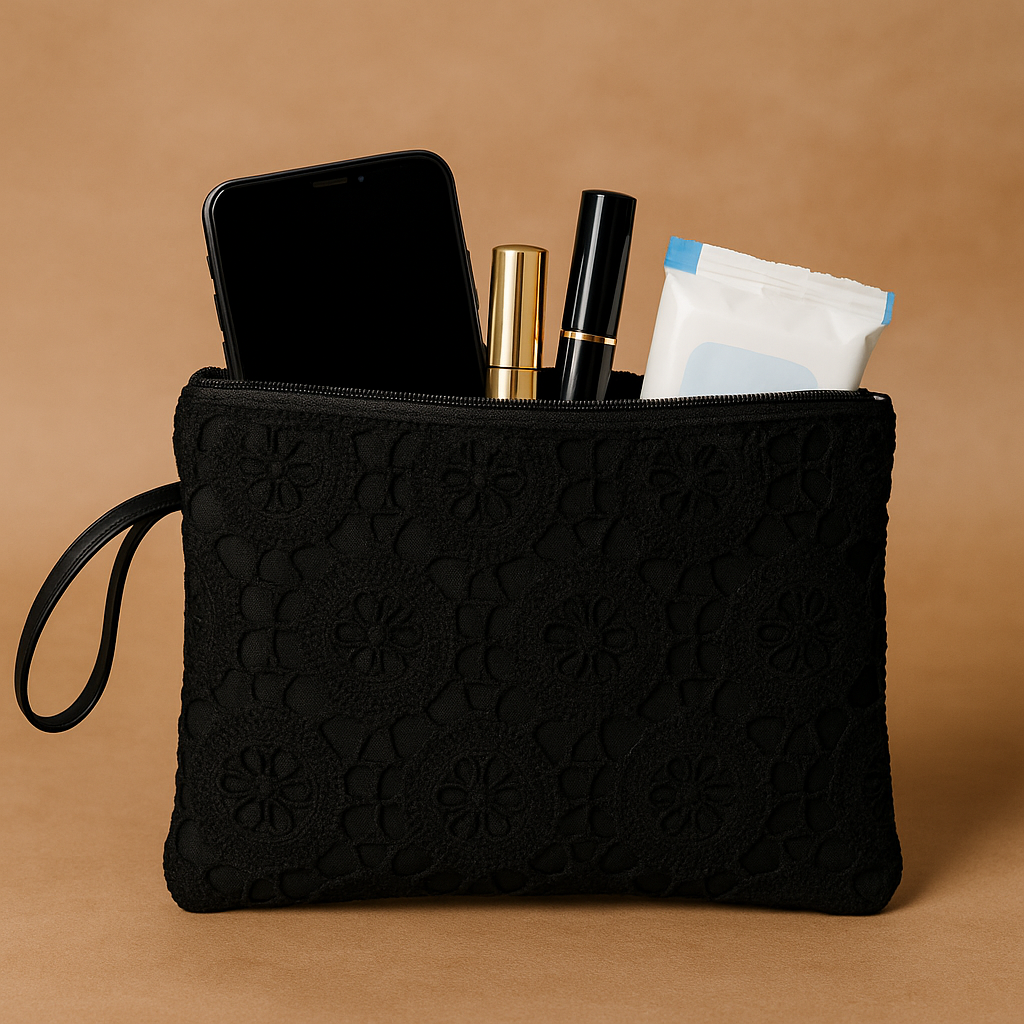 Siyah Yuvarlak Desenli Clutch – Kallina El Portföyü