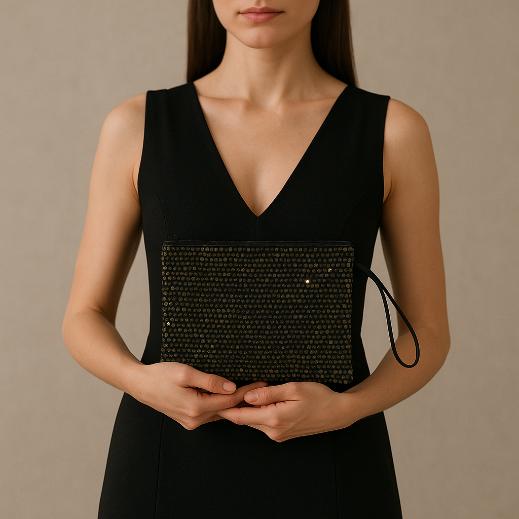 Siyah Simli Gece Clutch Çanta – Kallina Payet Detaylı El Portföyü