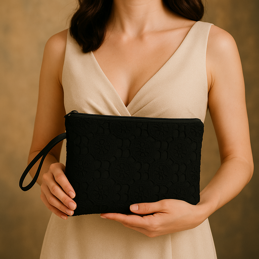 Siyah Yuvarlak Desenli Clutch – Kallina El Portföyü