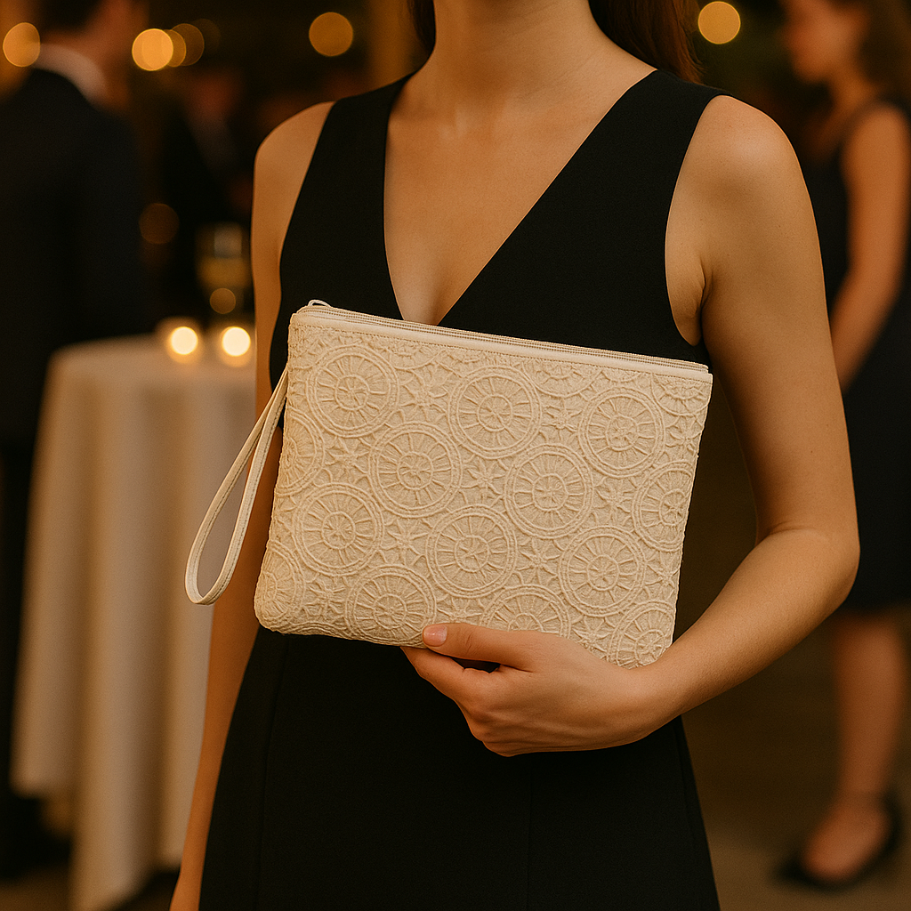 Krem Dantel Detaylı Clutch Çanta – Kallina El Portföyü
