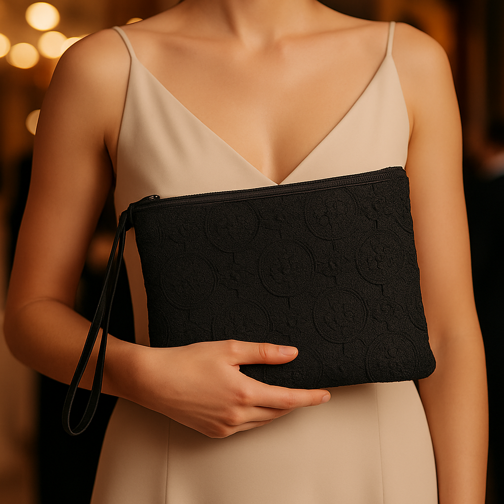 Siyah Yuvarlak Desenli Clutch – Kallina El Portföyü