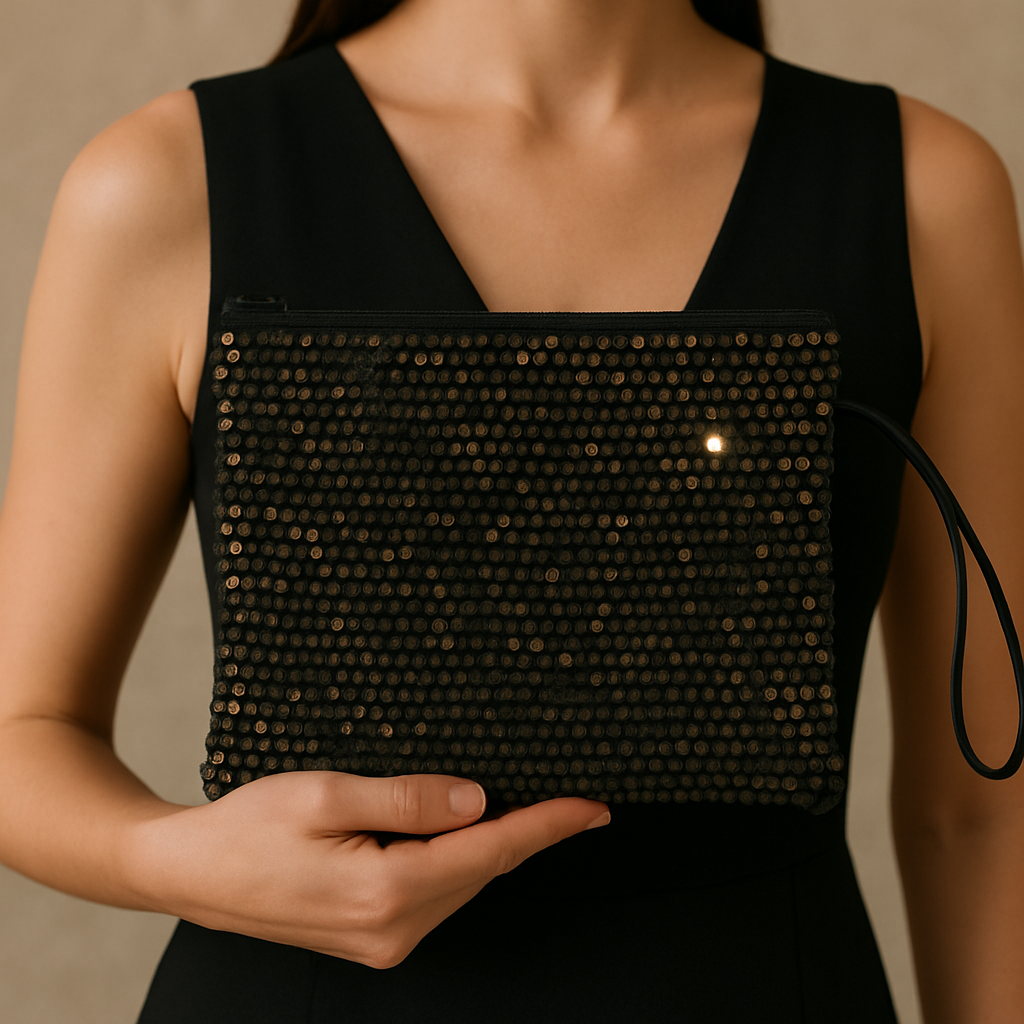 Siyah Simli Gece Clutch Çanta – Kallina Payet Detaylı El Portföyü
