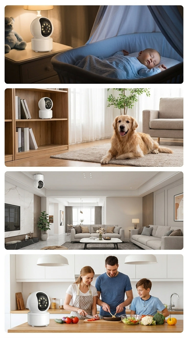 WiFi Güvenlik Kamerası 360° Gece Görüşlü | 2 Kanallı Sesli İletişim Akıllı IP Kamera