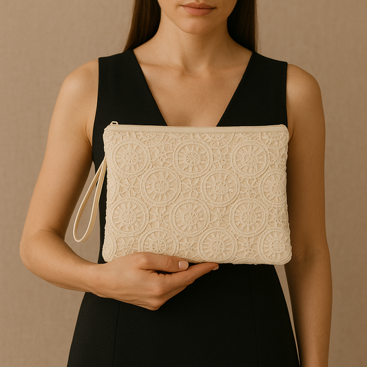 Krem Dantel Detaylı Clutch Çanta – Kallina El Portföyü
