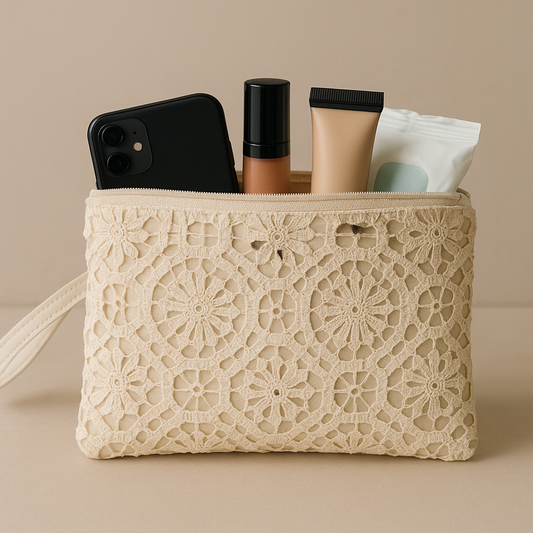 Krem Geometrik Dantel Clutch Çanta – Kallina Zarif El Çantası