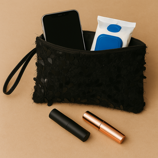 Siyah Tüy ve Pul Detaylı Clutch – Kallina Özel Gece El Çantası