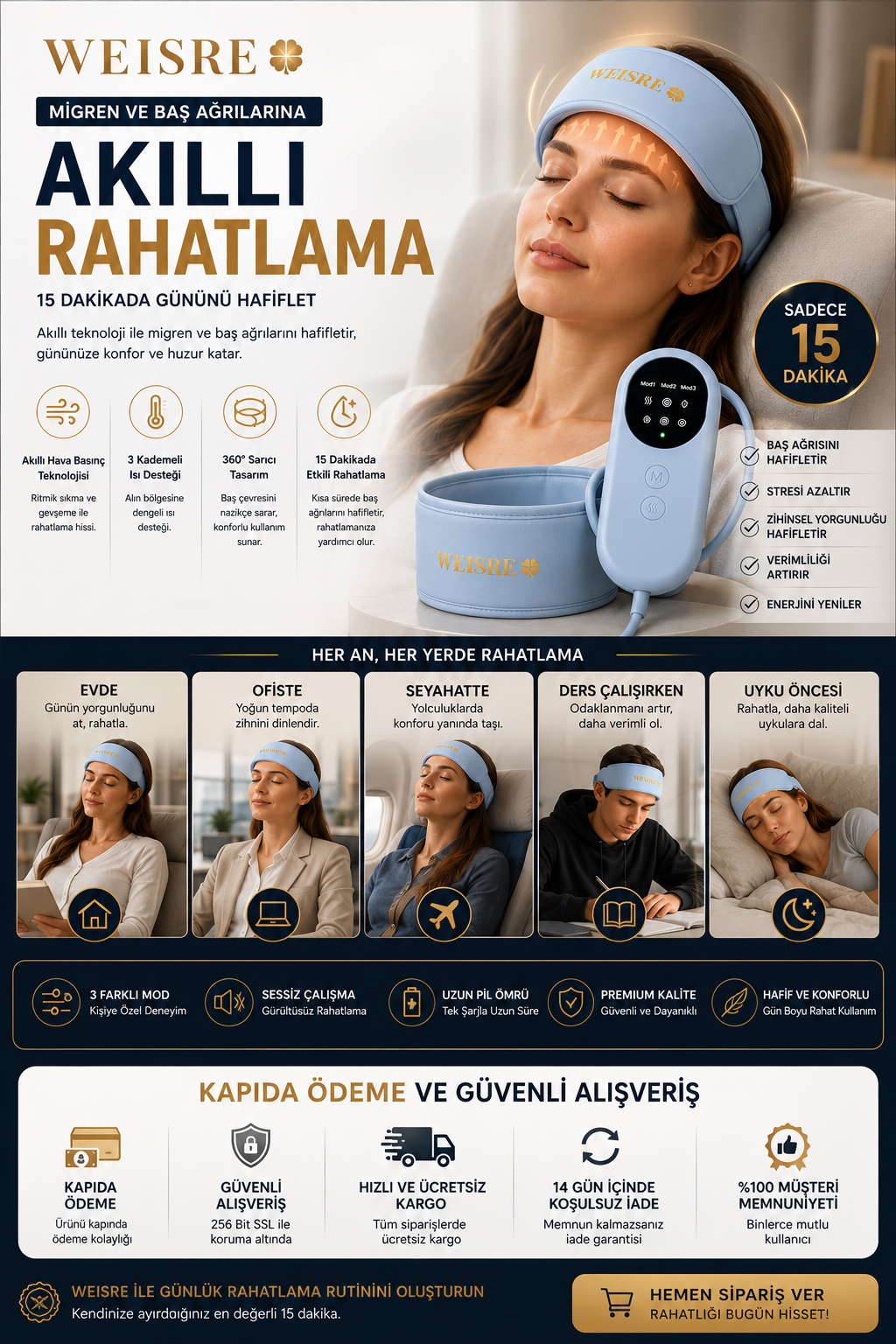 Weisre Şarjlı Kafa Masaj Aleti Şarjlı Titreşimli Saç Derisi Masaj Cihazı Stres Rahatlatıcı