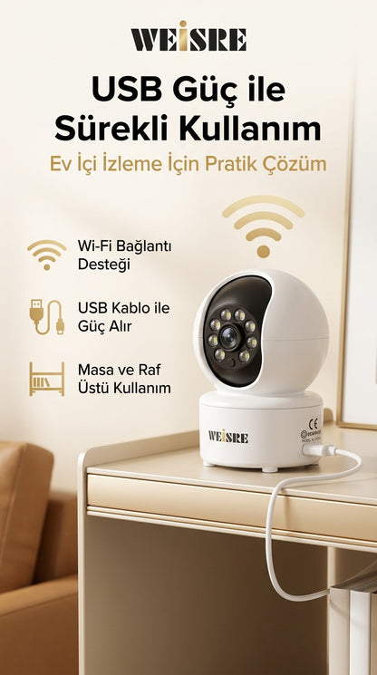 WiFi Güvenlik Kamerası 360° Gece Görüşlü | 2 Kanallı Sesli İletişim Akıllı IP Kamera