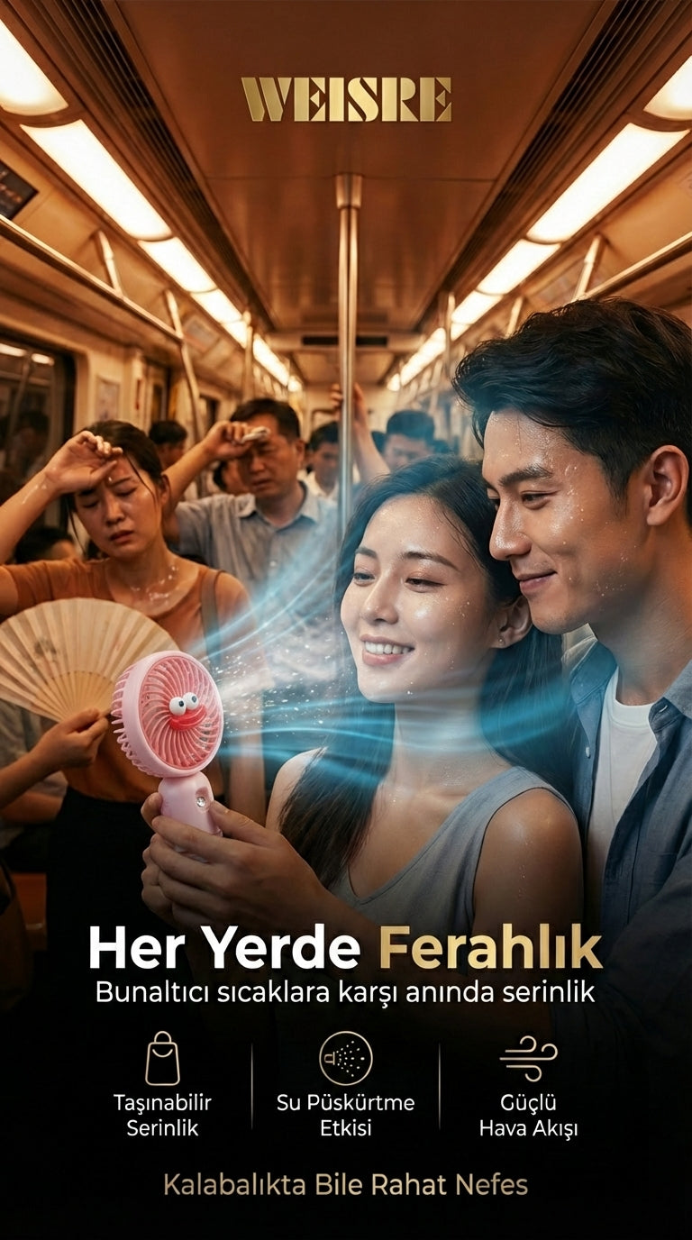 Mini Klima Etkisi Sunan Buharlı El Fanı – Güçlü Hava Akışı ve Serinletici Su Püskürtme Teknolojisi