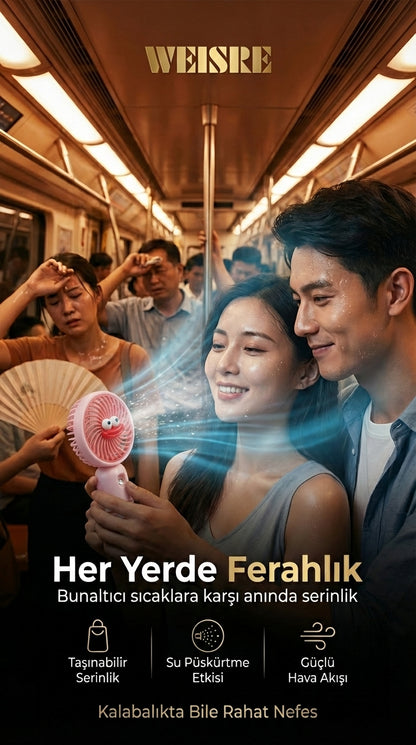 Mini Klima Etkisi Sunan Buharlı El Fanı – Güçlü Hava Akışı ve Serinletici Su Püskürtme Teknolojisi