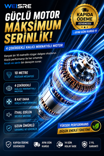 Mini Turbo Masaüstü Fanı – 5 Kademeli Güçlü Serinlik - 2 Turbo Fan - Şarjlı ve 720° Ayarlanabilir Başlık