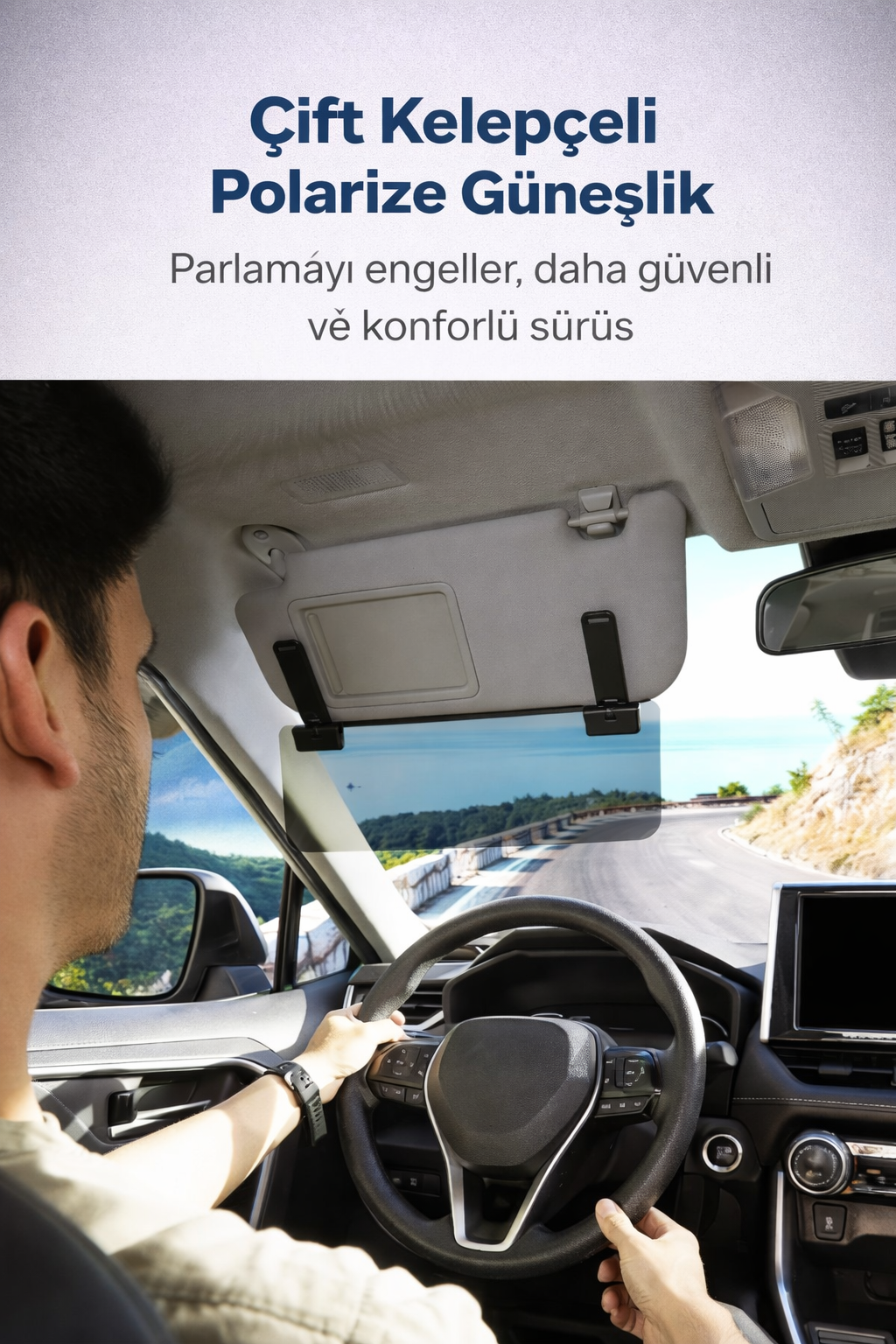 Çift Kelepçeli Polarize Güneşlik – Araç İçin Parlama ve UV Koruyucu, Tüm Araç Modelleriyle Uyumluluk