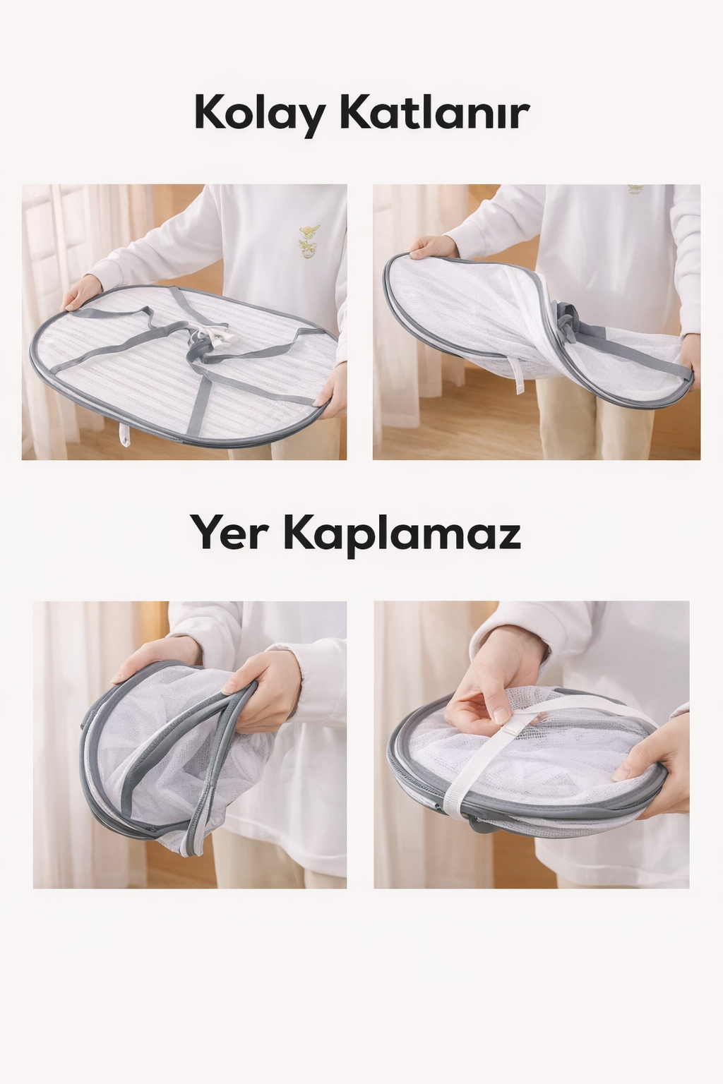 Fermuarlı Katlanabilir 3 Katlı Kurutma Ağı - Gıda ve Çamaşır Kurutma Sebze Meyve Kurutma Ağı