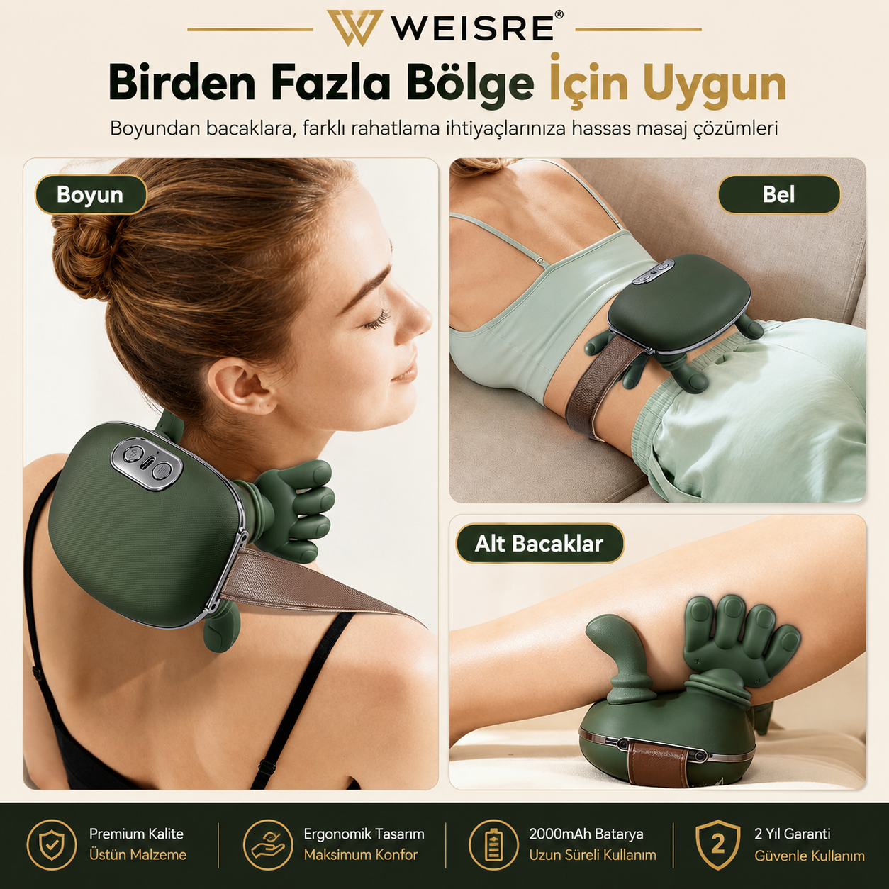 4D Boyun ve Omuz Masaj Aleti – Isıtmalı, İnsan Eli Hissi