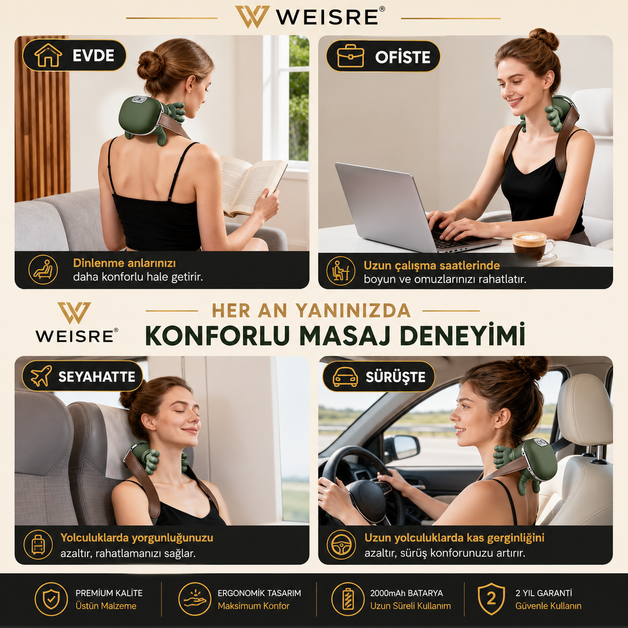 4D Boyun ve Omuz Masaj Aleti – Isıtmalı, İnsan Eli Hissi