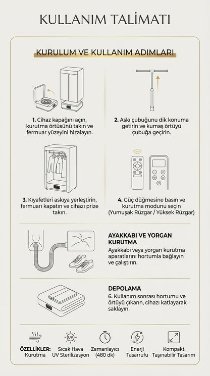 Weisre Taşınabilir Kıyafet Kurutma Makinesi UV Sterilizasyonlu Katlanabilir Ayakkabı & Çamaşır Kurutucu