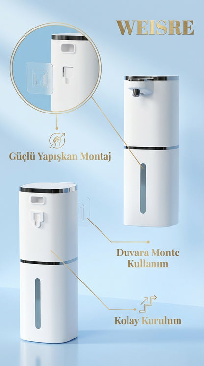 Weisre Otomatik Köpük Sabunluk Sensörlü Şarjlı 4 Kademe IPX5 Duvara Monte & Tezgah
