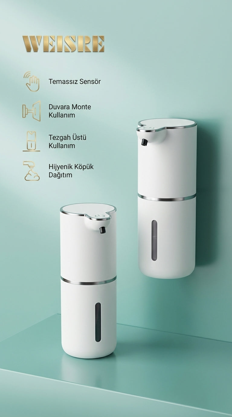 Weisre Otomatik Köpük Sabunluk Sensörlü Şarjlı 4 Kademe IPX5 Duvara Monte & Tezgah