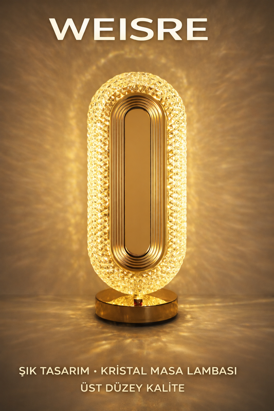 Weisre Kristal LED Masa Lambası Dokunmatik 3 Mod USB Şarjlı Gold Abajur Gece Lambası