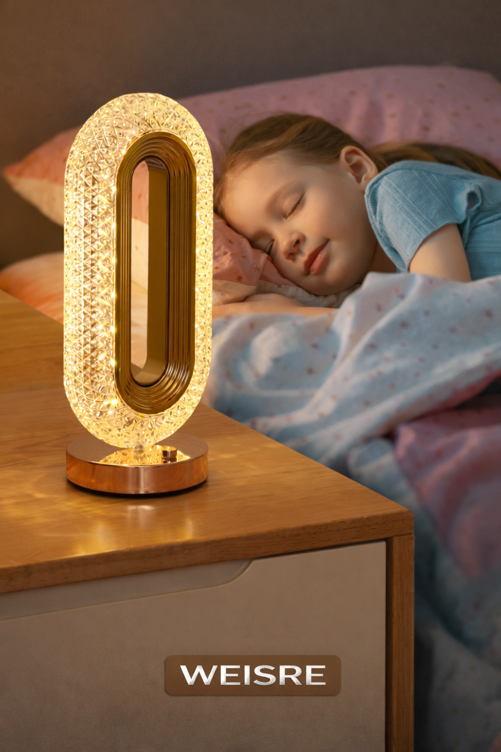 Weisre Kristal LED Masa Lambası Dokunmatik 3 Mod USB Şarjlı Gold Abajur Gece Lambası