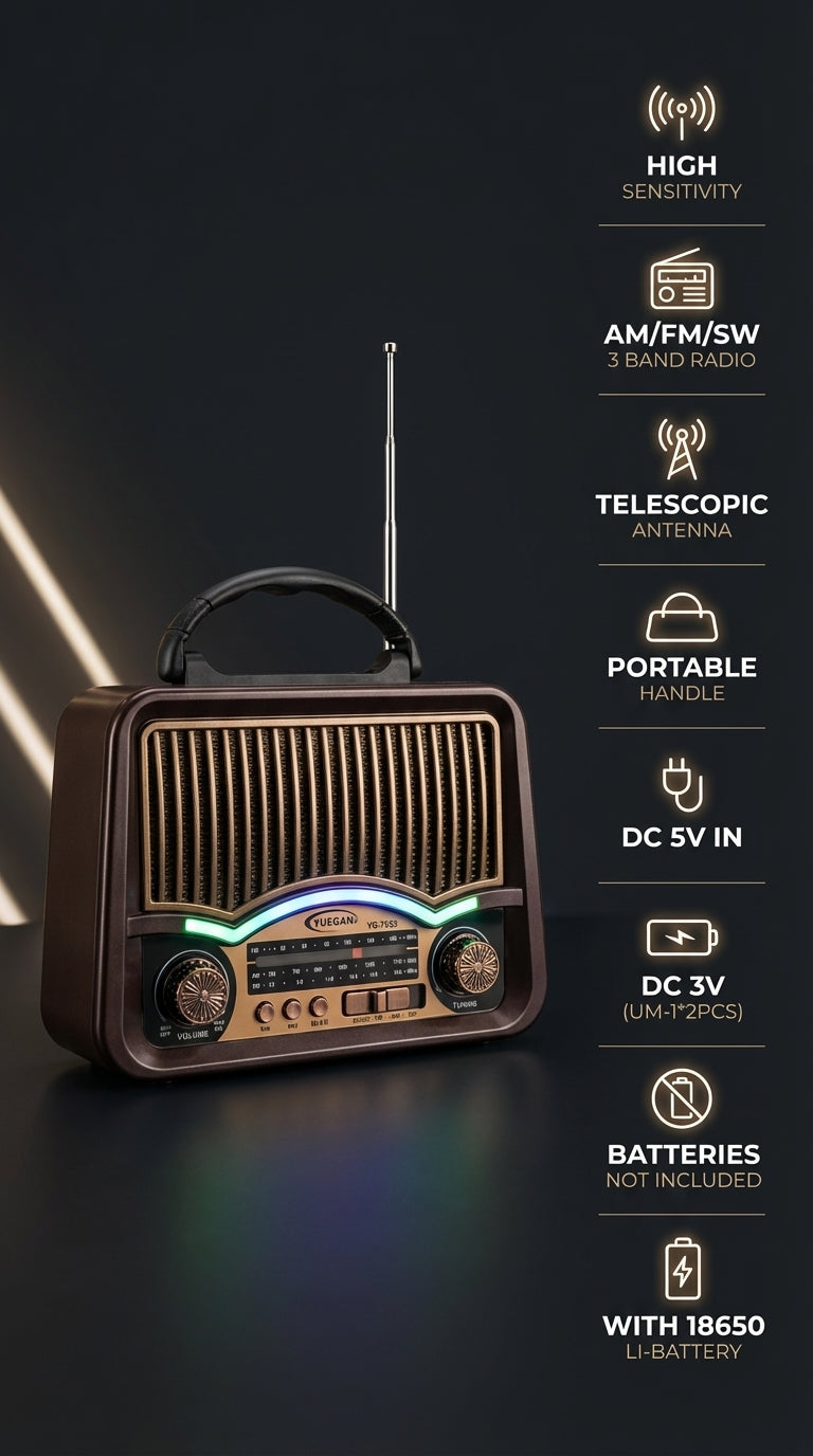Weisre Retro Taşınabilir Radyo Bluetooth USB TF LED Fenerli Şarjlı Çok Fonksiyonlu Hoparlör