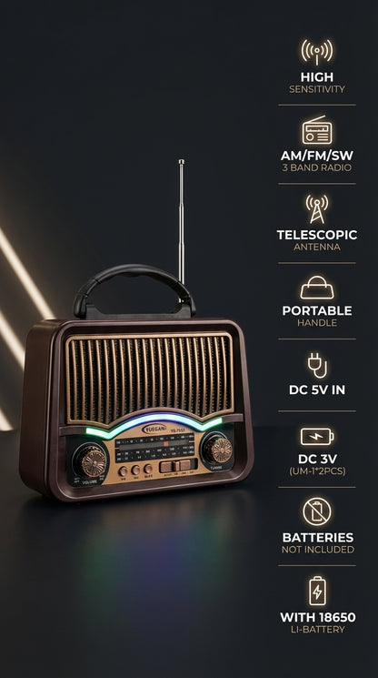 Weisre Retro Taşınabilir Radyo Bluetooth USB TF LED Fenerli Şarjlı Çok Fonksiyonlu Hoparlör