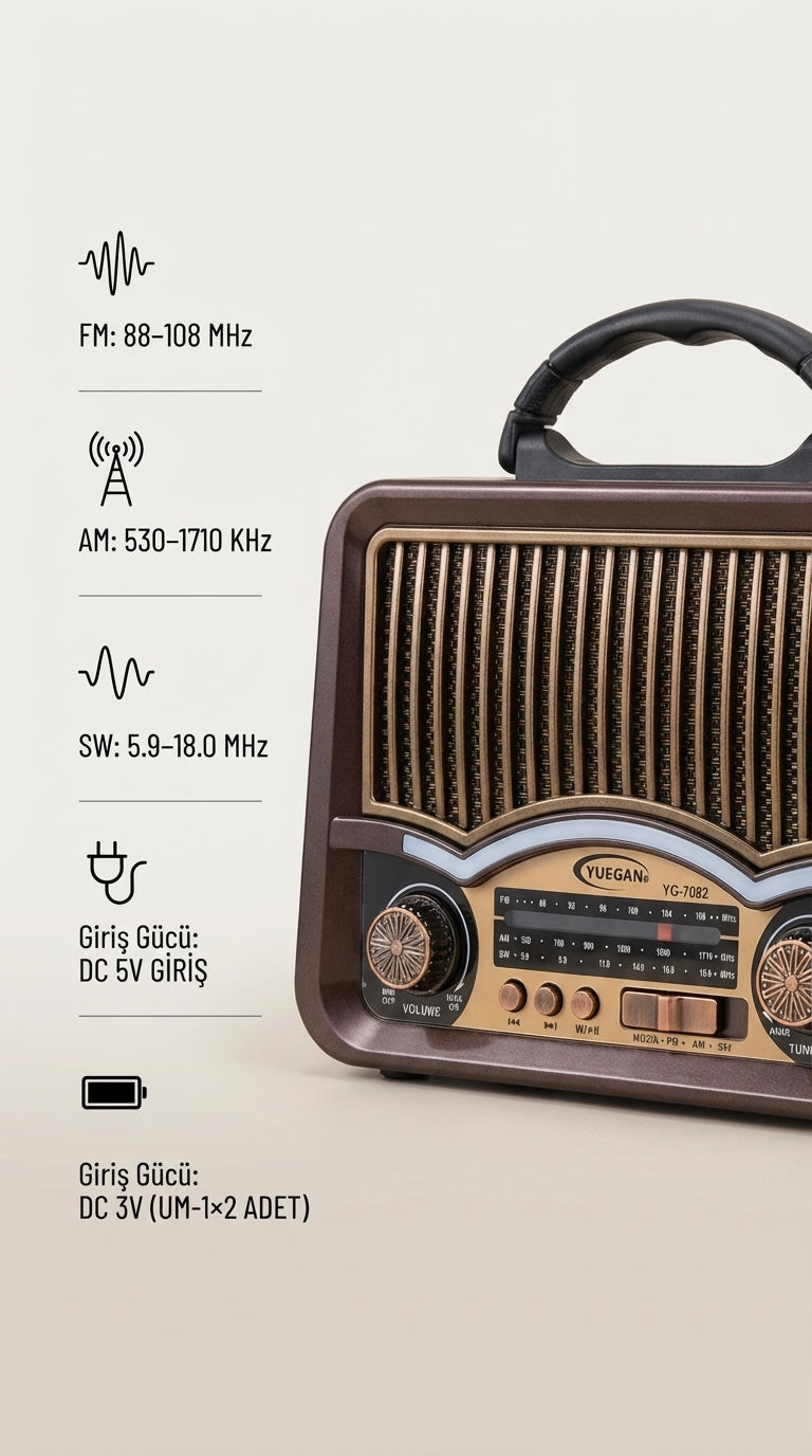 Weisre Retro Taşınabilir Radyo Bluetooth USB TF LED Fenerli Şarjlı Çok Fonksiyonlu Hoparlör