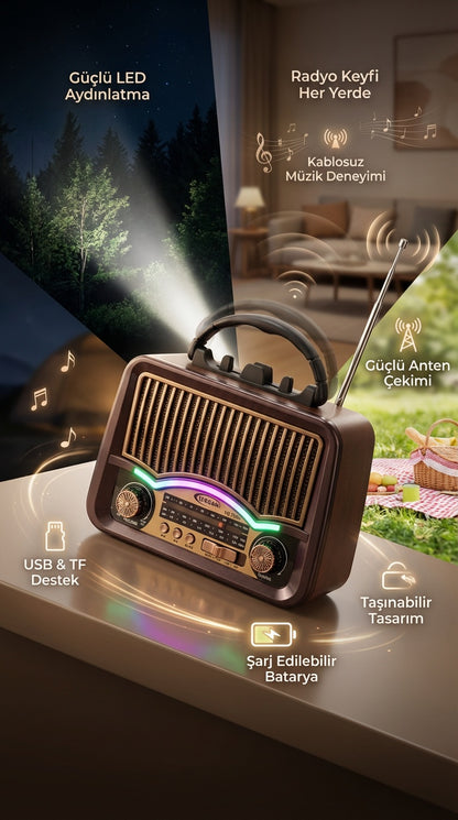 Weisre Retro Taşınabilir Radyo Bluetooth USB TF LED Fenerli Şarjlı Çok Fonksiyonlu Hoparlör