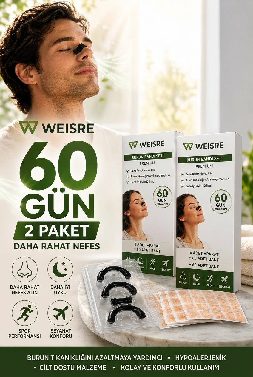 Weisre Manyetik Burun Bandı Seti – Horlama Azaltan, Nefes Açan Premium Burun Aparatı-30 çift Aylık Kullanım