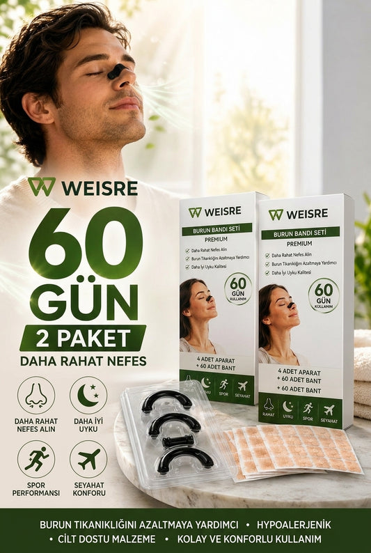 Weisre Manyetik Burun Bandı Seti – Horlama Azaltan, Nefes Açan Premium Burun Aparatı-30 çift Aylık Kullanım