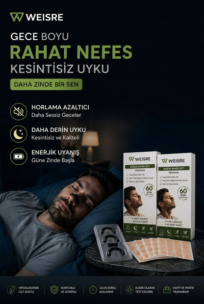 Weisre Manyetik Burun Bandı Seti – Horlama Azaltan, Nefes Açan Premium Burun Aparatı-30 çift Aylık Kullanım