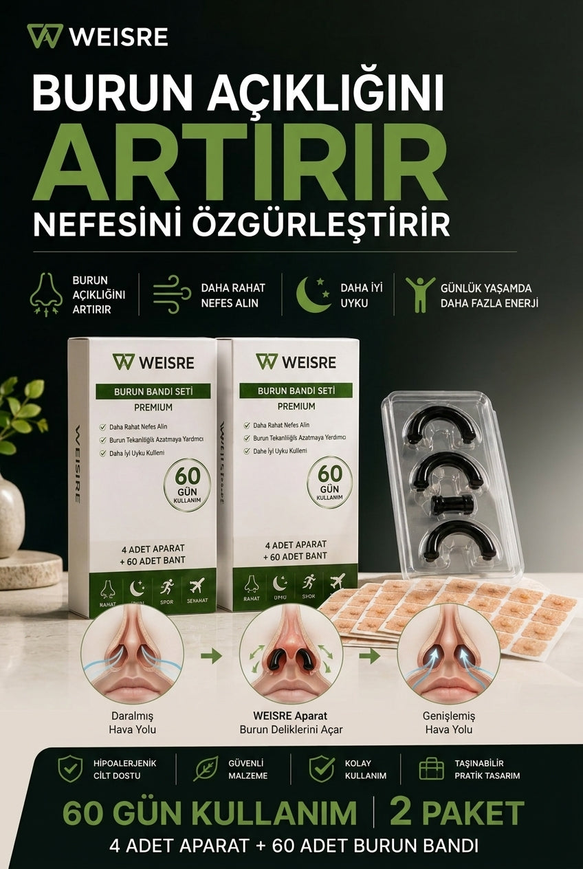 Weisre Manyetik Burun Bandı Seti – Horlama Azaltan, Nefes Açan Premium Burun Aparatı-30 çift Aylık Kullanım